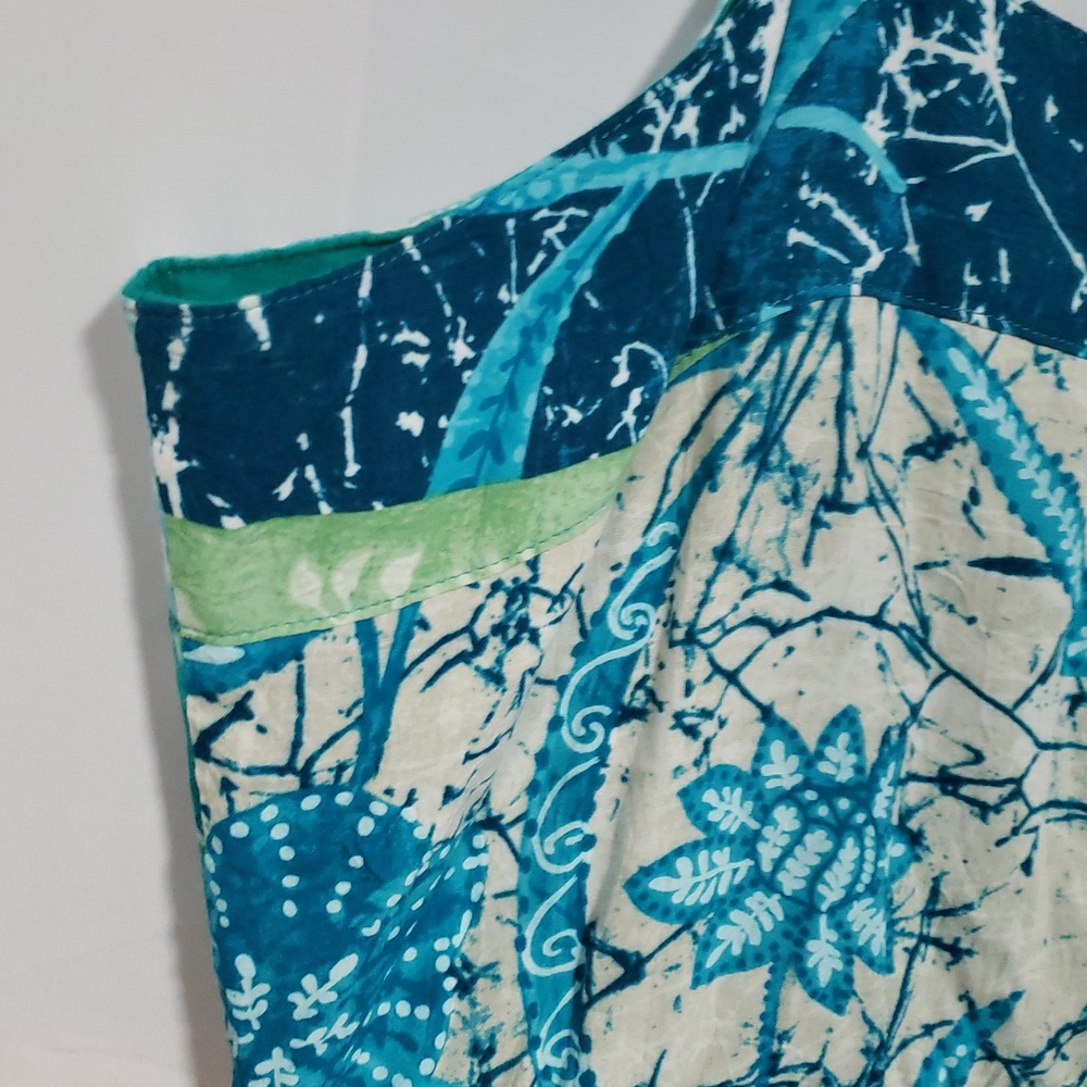 Vintage 80's 90's Jams World Teal & Navy Floral Tie-Strap Mini Dress XL - Picture 3 of 13
